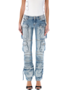 Attico Essie Denim Low Waist Cargo Jeans In Sky Blue