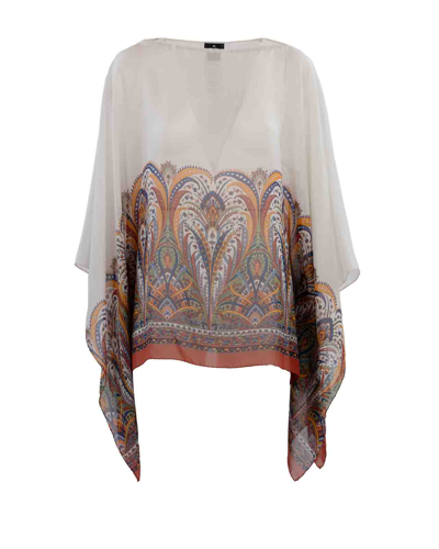 Etro Silk Poncho In Print On White Base