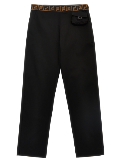 Fendi Kids' Logo Band Pants In Black