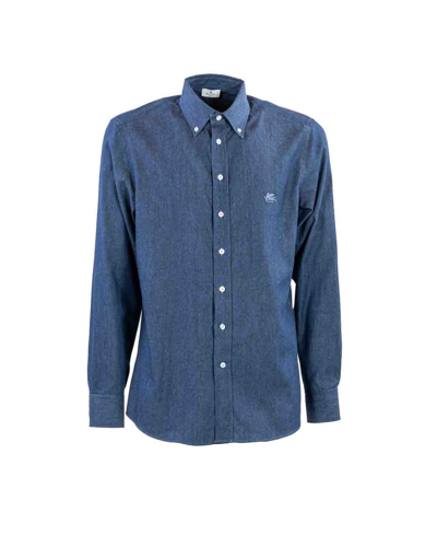 Etro Button-down Collar Cotton Shirt In Blue