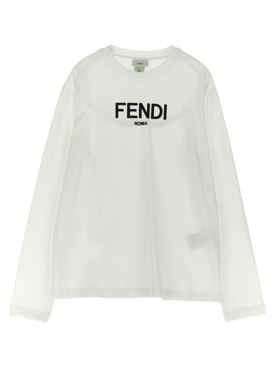 Fendi Kids' Logo T-shirt In White/black