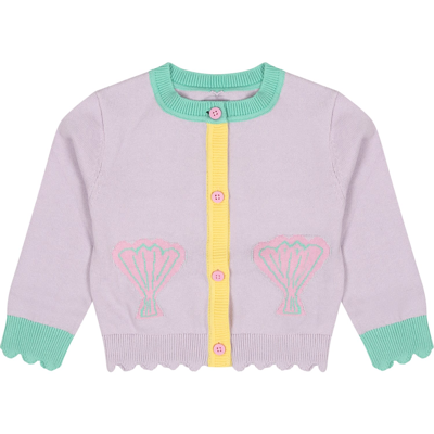 Stella Mccartney Purple Cardigan For Baby Girl With Shells In Violet