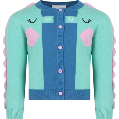 Stella Mccartney Kids' Light Blue Cardigan For Girl With Hearts