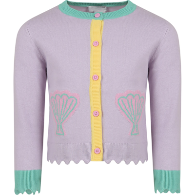 STELLA MCCARTNEY PURPLE CARDIGAN FOR GIRL WITH SHELLS