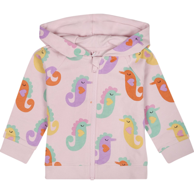 Stella Mccartney Pink Sweatshirt For Baby Girl With Seahorse In Violet