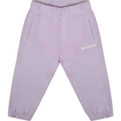 Palm Angels Purple Trousers For Baby Girl With Logo In Violet