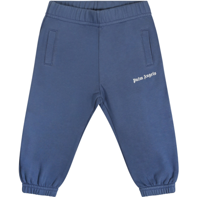 Palm Angels Blue Trousers For Baby Boy Woith Logo
