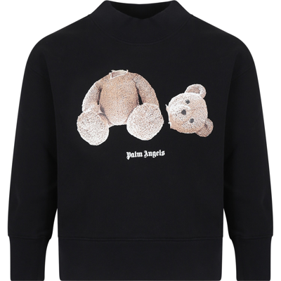 Palm Angels Black Sweatshirt For Kids With Bear