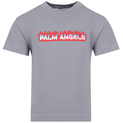 Palm Angels Kids' Grey T-shirt For Boy With Logo
