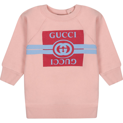 Gucci Baby Logo Cotton Jersey Sweatshirt In Pink