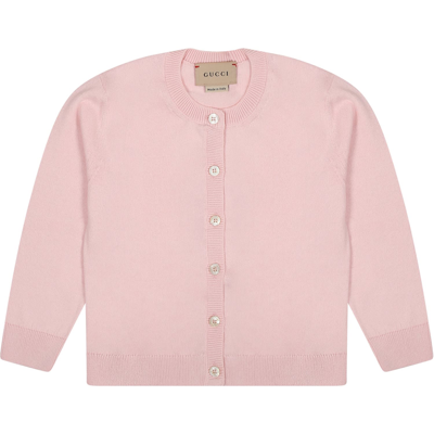 Gucci Pink Cardigan For Baby Girl With Logo