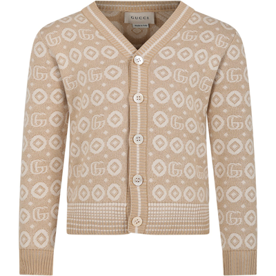 GUCCI BEIGE CARDIGAN FOR BOY WITH DOUBLE G