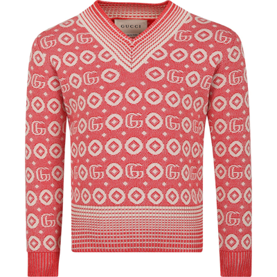 Gucci Kids' Red Sweater For Boy With Double G In Rot