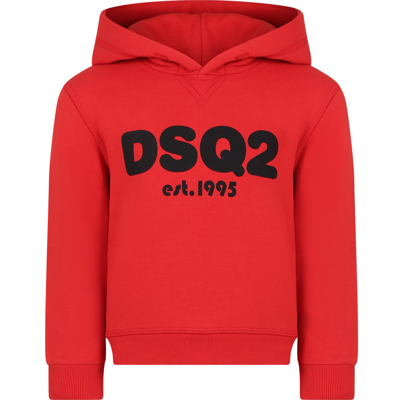 Dsquared2 Kids' Black Sweatshirt For Boy With Logo In Red