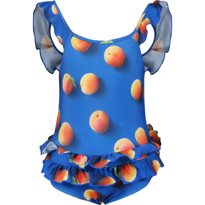 Molo Kids' Blue Swimsuit For Girl With Apricot Print