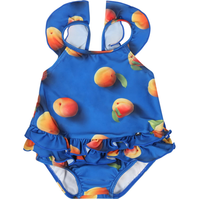 Molo Kids' Blue Swimsuit For Baby Girl With Apricot Print
