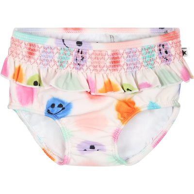 Molo Kids' White Swimbriefs For Baby Girl With Polka Dots And Smile In Multicolor