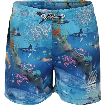 Molo Kids' Light Blue Swimsuit For Boy With Marine Animals