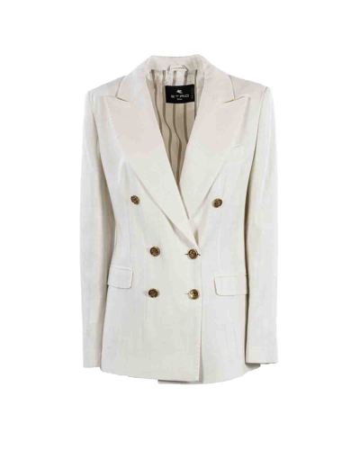 Etro Slub-texture Double-breasted Blazer In White