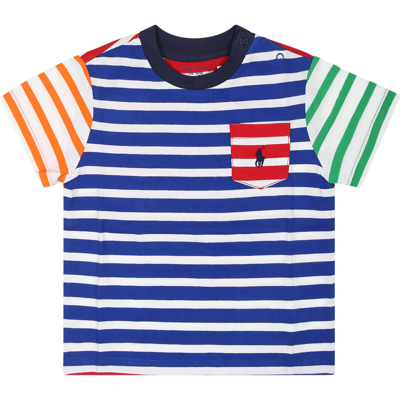 Ralph Lauren Kids' Blue T-shirt For Baby Boy With Pony In Multicolor