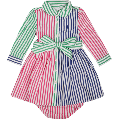 Ralph Lauren White Dress For Baby Girl With Pony In Multicolor