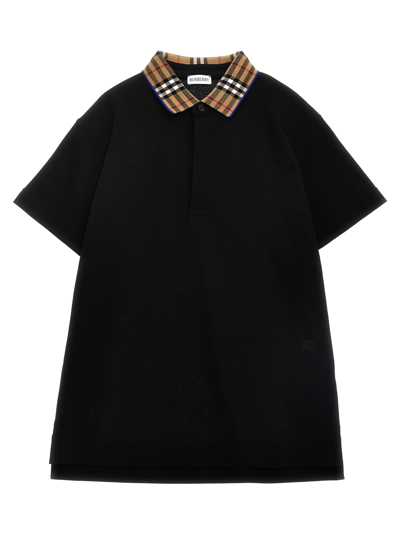 Burberry Kids' Contrast-collar Cotton Polo Shirt In Black