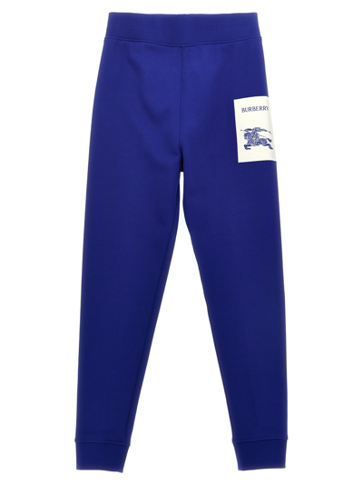Burberry Equestrian Knight Cotton Track Pants In Blue