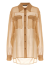 Alberta Ferretti Beige Shirt With Pointed Collar And Patch Pockets In Silk Chiffon Woman In Beige
