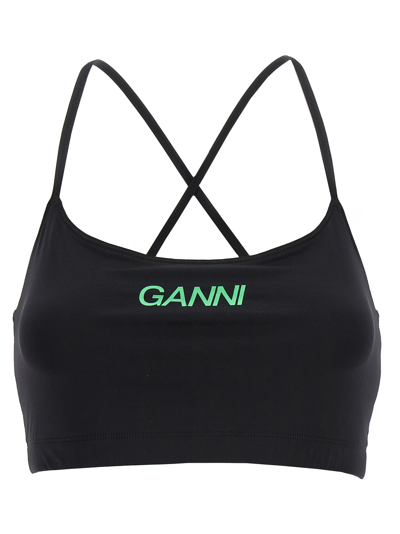 Ganni Logo印花短款上衣 In Black