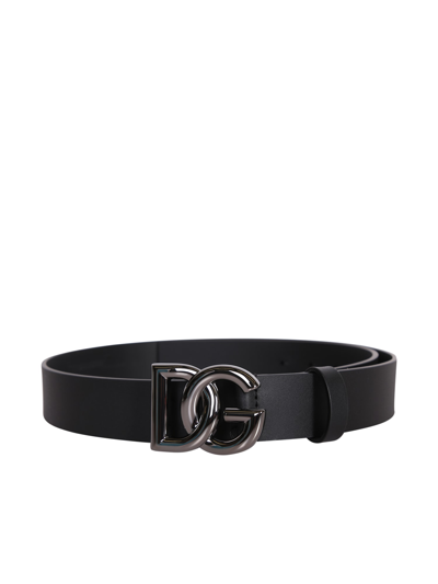 Dolce & Gabbana Dg Logo-buckle Leather Belt In Black