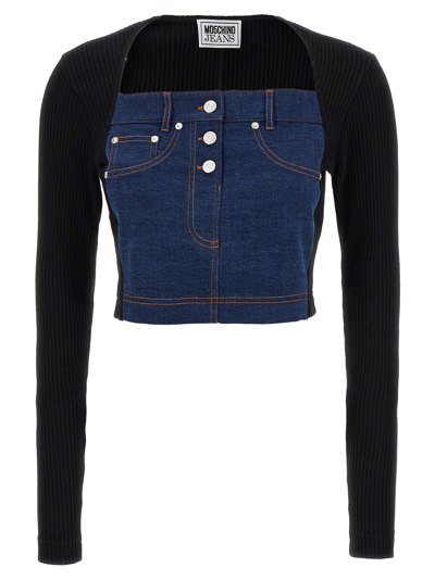 M05ch1n0 Jeans Denim Top And Ribbed Knit In Multicolor