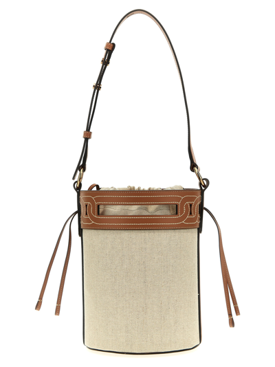 TOD'S LEATHER CANVAS BUCKET BAG