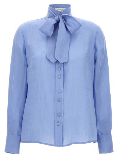 Zimmermann 蝴蝶结领苎麻罩衫 In Light Blue