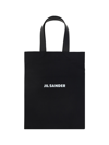 Jil Sander Black Tote Bag With Logo Print In Canvas Woman In 001