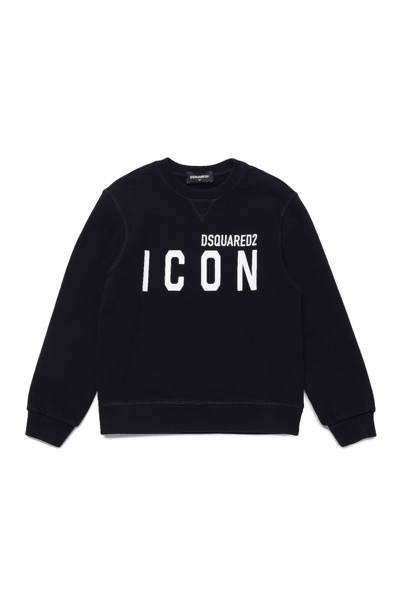 Dsquared2 Kids' D2s411u Relax-icon Sweat-shirt Dsquared Cotton Crew-neck Sweatshirt With Icon Logo In Black