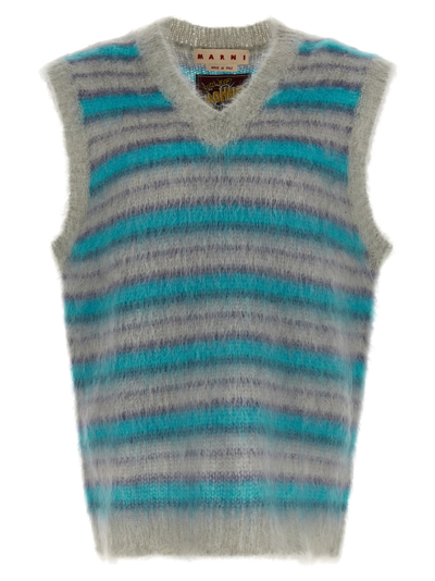 Marni Iconic Brushed Mohair Blend Knit Vest In Titanium