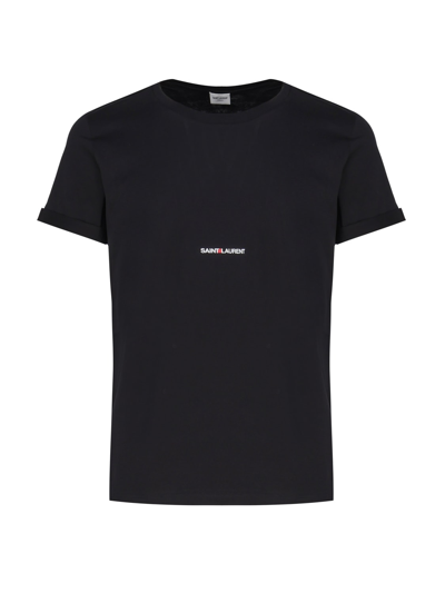Saint Laurent Logo T-shirt In Cotton In Noir