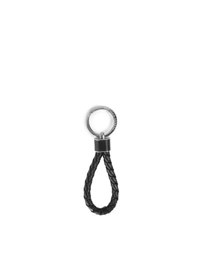 Bottega Veneta Intreccio Leather Keychain In Black,silver