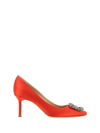 Manolo Blahnik Hangisi 90 Crystal Embellished Satin Pumps In Red