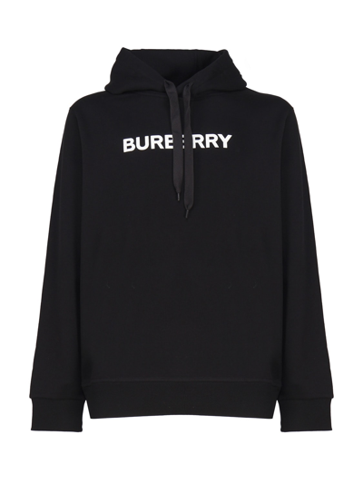 Burberry Cotton Hooded Sweatshirt With Logo In Black