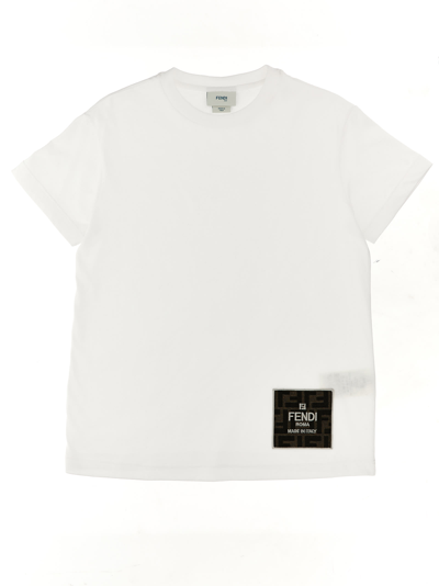 Fendi Kids' Logo Patch T-shirt In Bianco