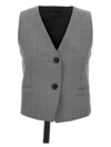 Helmut Lang Cutout Satin-paneled Herringbone Tweed Vest In White/black