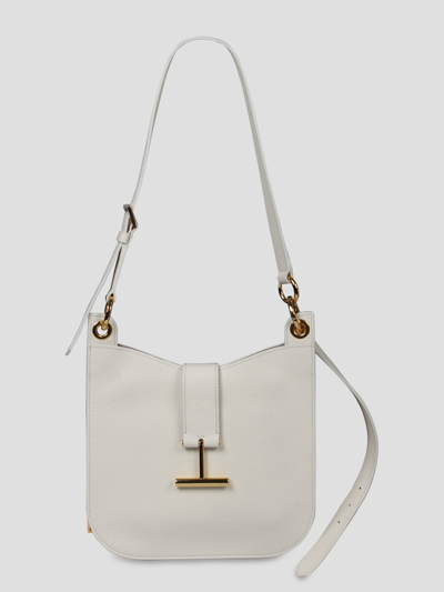 Tom Ford Small Leather Crossbody Bag In Bianco
