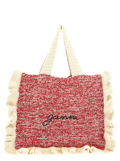 Ganni Crochet Shopping Bag In Multicolour