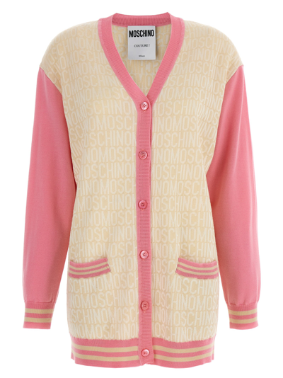 Moschino Monogram-jacquard Cardigan In Multicolor