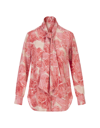 KITON PRINTED PINK SILK SHIRT WITH LAVALLIERE COLLAR