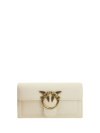 Pinko Love One Wallet Beige Crossbody Bag With Love Birds Detail In Smooth Leather Woman In Bianco Seta