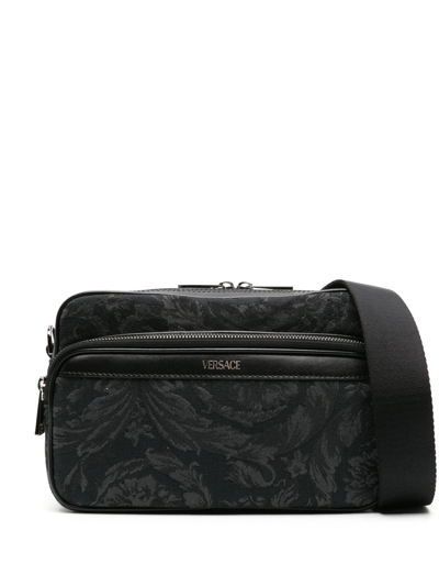 Versace Athena Barocco-print Messenger Bag In Black
