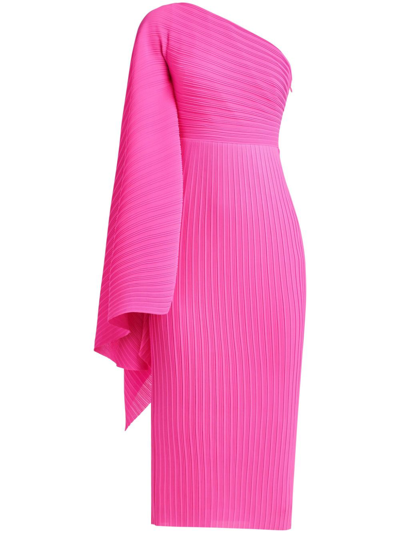 Solace London Pink Ribbed Off-the-shoulder Midi Dress