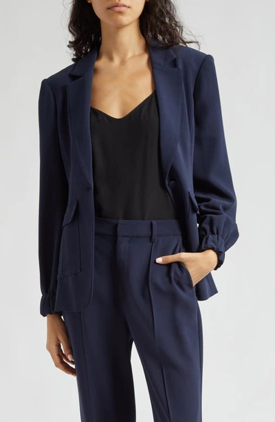 Cinq À Sept Tabitha Frill-cuff Crepe Jacket With Cargo Pockets In Navy